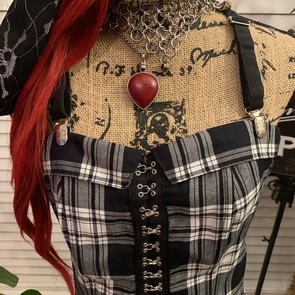 Tripp Nyc black & white plaid print schoolgirl corset & skirt set - Picture 6 of 17